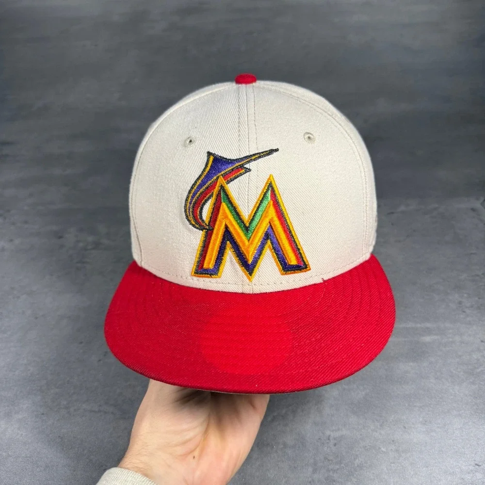 New Era Miami Marlins Hat 7 3/8 Stone Cream Clown Pack Carnival Fair 59Fifty Cap